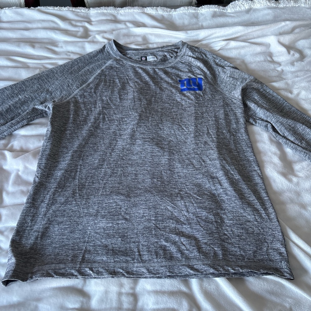 NFL NY Giants Gray Long Sleeve Tee with Blue Logo